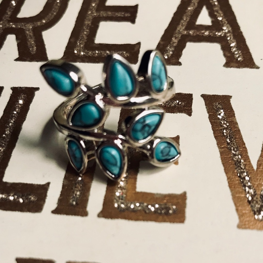925 SS Turquoise Leaf Ring